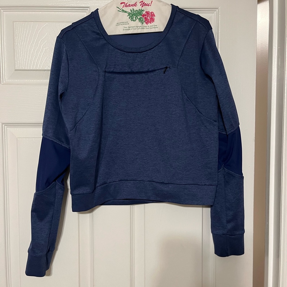 Zella Womens Medium Activewear Pullover Top Mesh Cropped Long Sleeve Zip Front